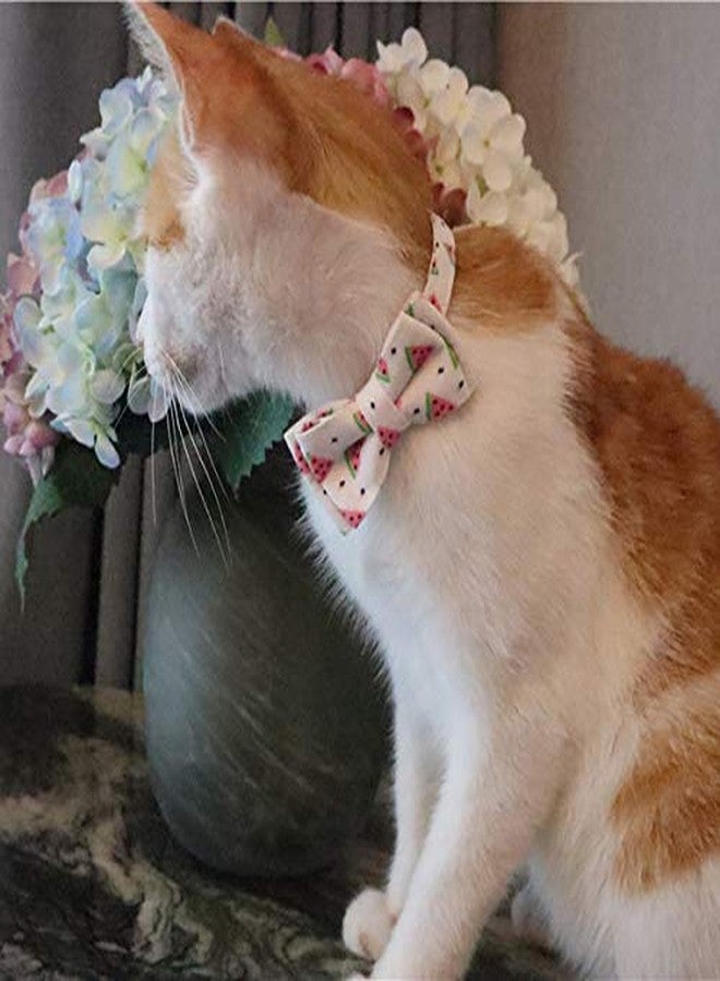 M-YOUNG Cat Collar Breakaway with Bell and Bow Tie, Plaid Design Adjustable Safety Kitty Kitten Collars(6.8''-10.8'') (Watermelon) - Image 1